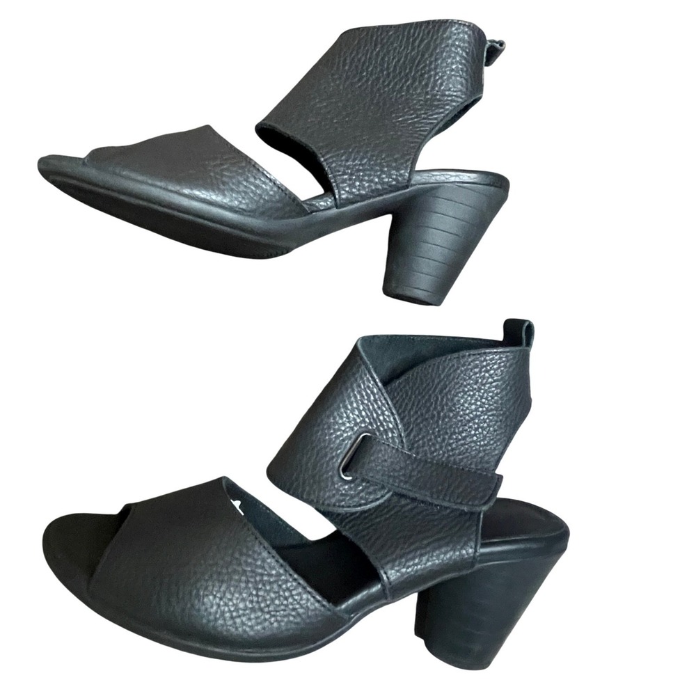 Arche Black Pebbled Leather Ankle Strap Peep Toe‎ Block Heel Sandals 39